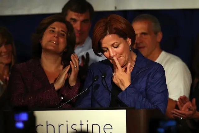 Quinn choking up during her concession speech last night